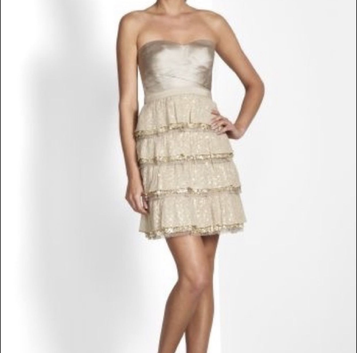 BCBG MaxAziria Gold Sequim Tier Tule Dress 0