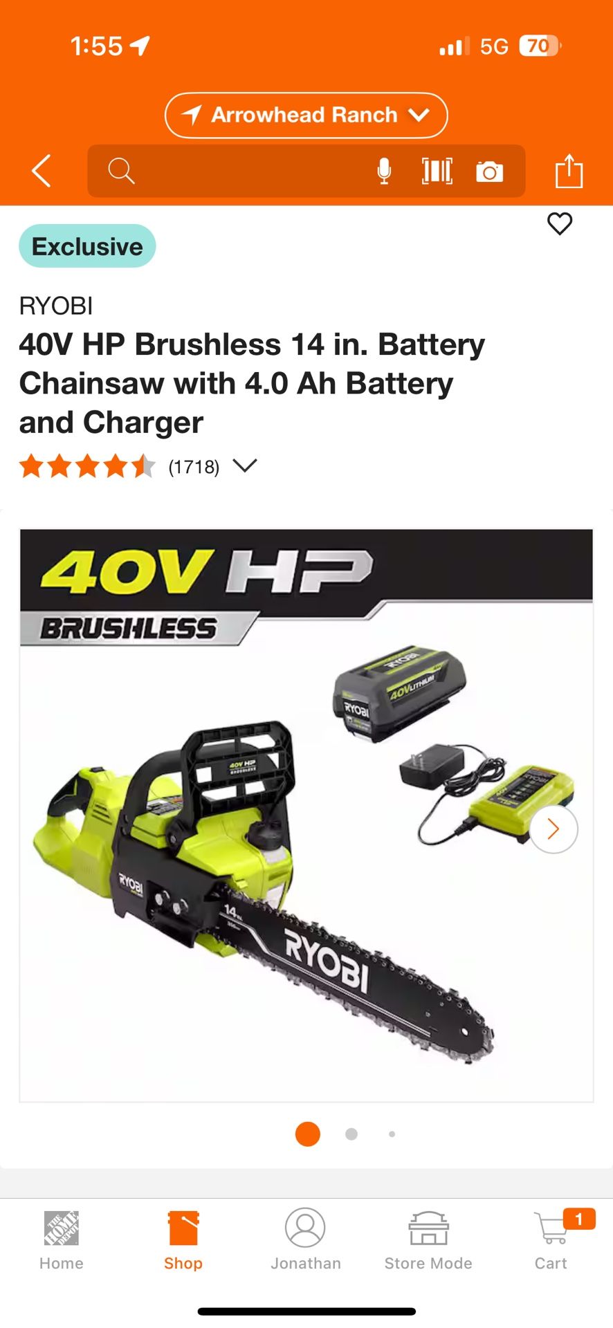 Ryobi Chainsaw With Battery And Charger
