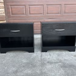 Black 1-drawer nightstand (set of 2)