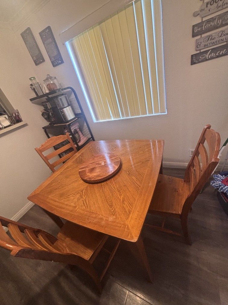Wood Dinning Table With 3 Wood Chairs