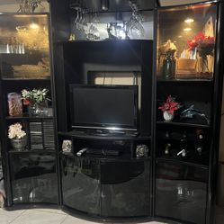 3 Pieces Entertainment Center Black Color 