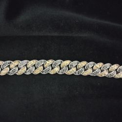 Cuban 6 Carat Black Diamond Gold and Silver Bracelete