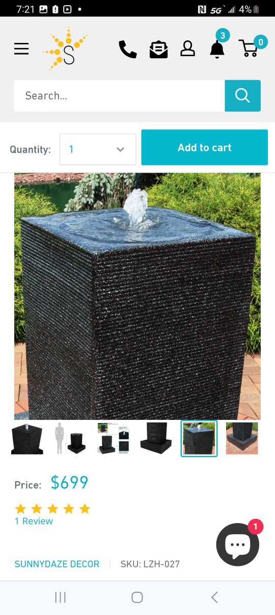 Large Pillar Outdoor Water Fountain With Led Lights 40" Tall