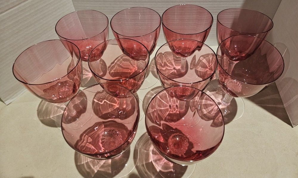 Cranberry Red "Lisa" Goblet Wine Glasses by George Borgfeldt - Set of 9