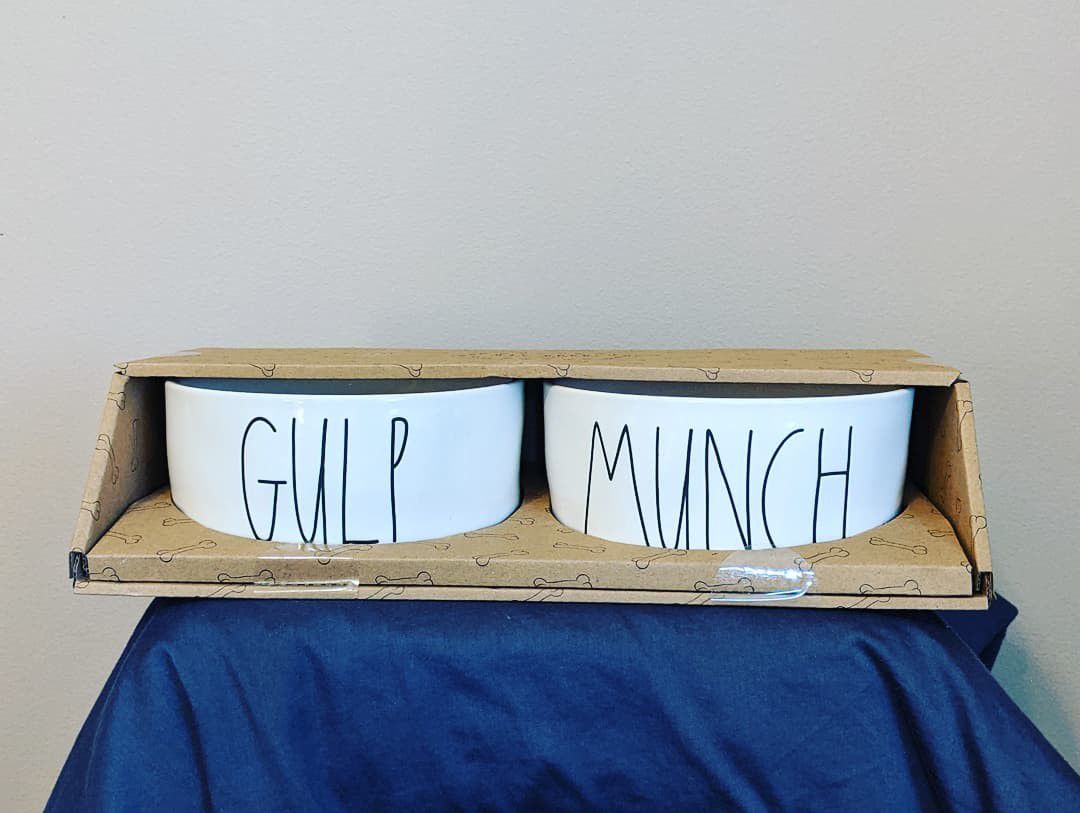 NEW! RAE DUNN, Dog Bowl Set, Gulp/Munch, White