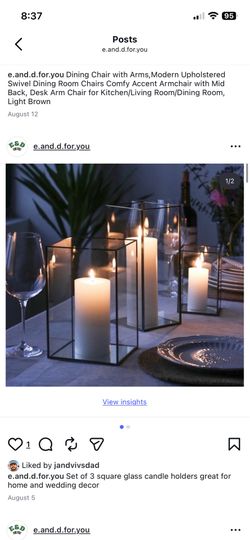 Set of 3 square glass candle holders great for home and wedding decor