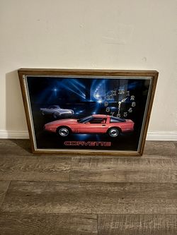 Vintage Corvette Anniversary Framed Wall Poster With Clock 