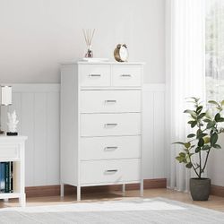 42.1''H Chest of Dressers 6 Drawers for Bedroom, Storage Cabinet Wooden Dresser, Steel Wood Frame, White