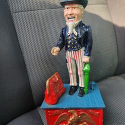 Cast Iron Uncle Sam Mechanical Bank 