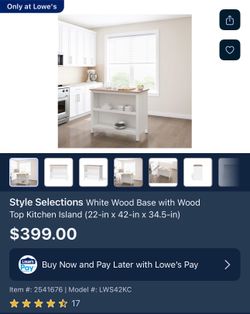 NEW Kitchen Island w/ Solid Wood Top – White Finish – Still in Box