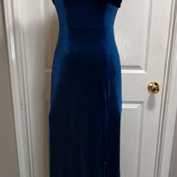Shein Elegant Blue Velvet Long Maxi Dress Size Small