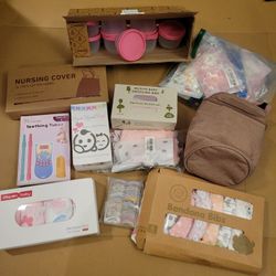 New Baby Girls miscellaneous Lot Bibs Sheets Hair Clips Food Storage nursing Cover 