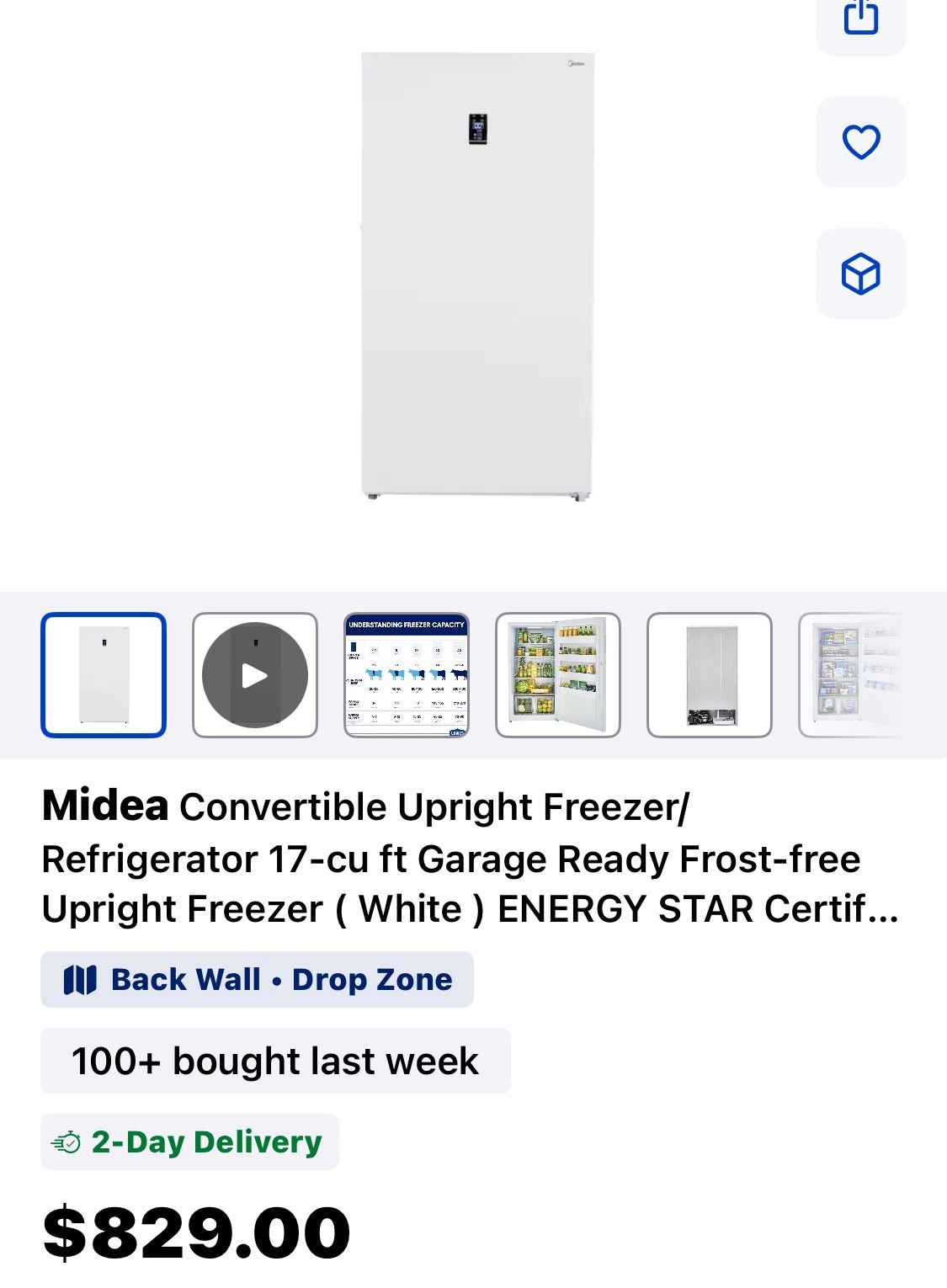 *Midea Convertible Upright Freezer/Refrigerator 17-cu ft Garage Ready Frost-free Upright Freezer ( White ) ENERGY STAR Certified Item #1416441 | M