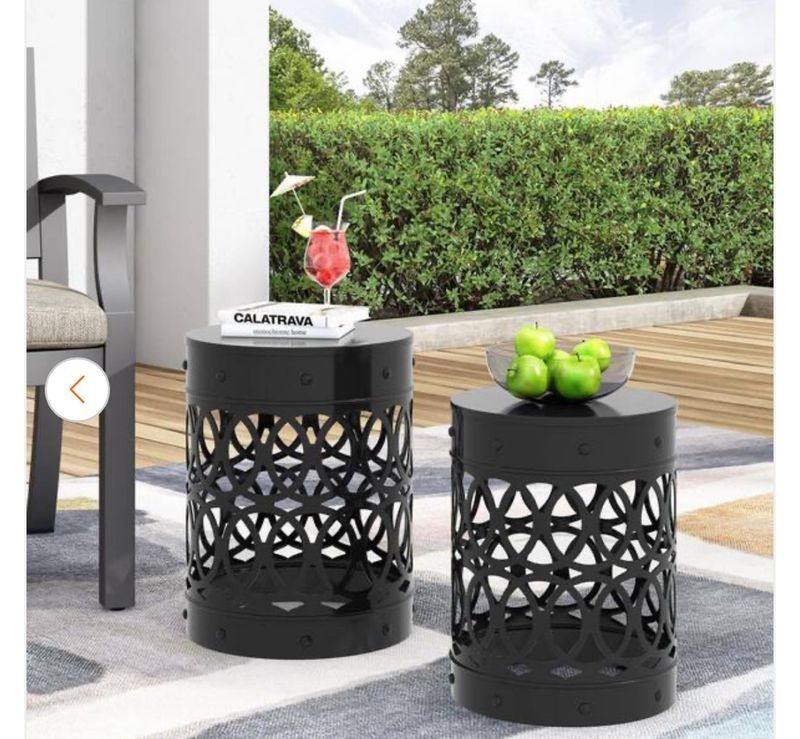 Noble HouseHolt Black Cylindrical Metal Outdoor Patio Side Table (Set of 2)