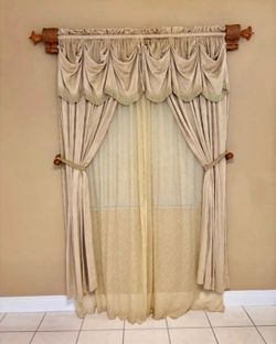 Beige Curtain Set with Valance and Sheers