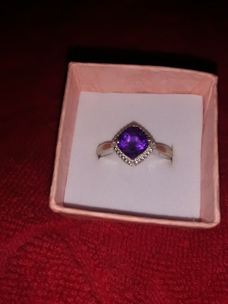 925 Sterling Silver Women's Amethyst Ring