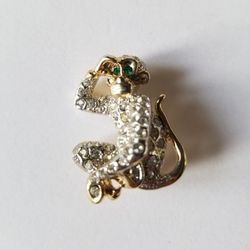 Monkey Pin/brooch Silver Gold Emerald Green