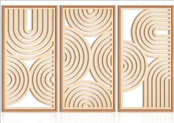 Juego de 3 arte de pared de madera bohemio grande con marco de madera de mediados de siglo, decoración minimalista moderna abstracta geométrica para s