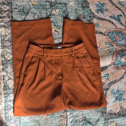 Nine West Wide-Leg High-Waisted Trouser Pants in Baked Nutmeg Size 4 Petite