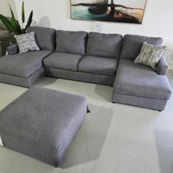 LH 👉$39 Down Payment  For Financing 👉 Edenfield Charcoal Gray Double Chaise Sectional Couch 