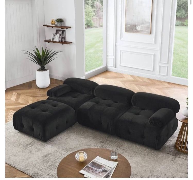 L-Shaped Comfy Cute Sectional Sofa Couch DIY Combination w/3 Single Seats and Movable Ottoman, Modern Convertible Modular Sofa&Couch Cloud Deep Seater