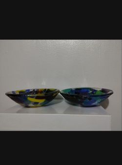 FUSSED ART GLASS BOWL SET OF 2 / 7"×2.5"