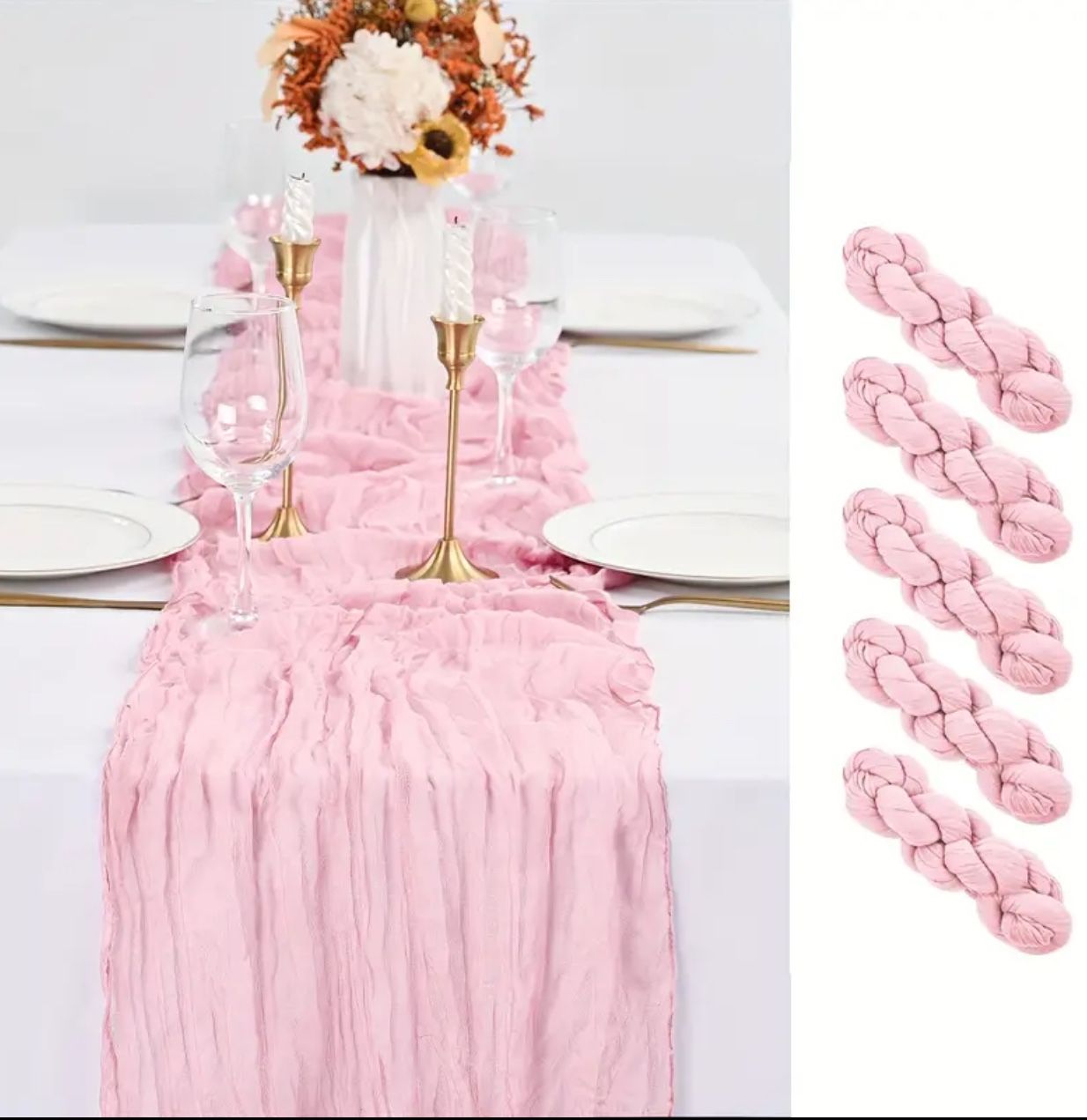 5 Pink Cheesecloth Table Runners for Baby Shower, Birthdays, Party Decorations
