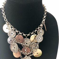 Gold, Silver And Bronze Statement Necklace 
