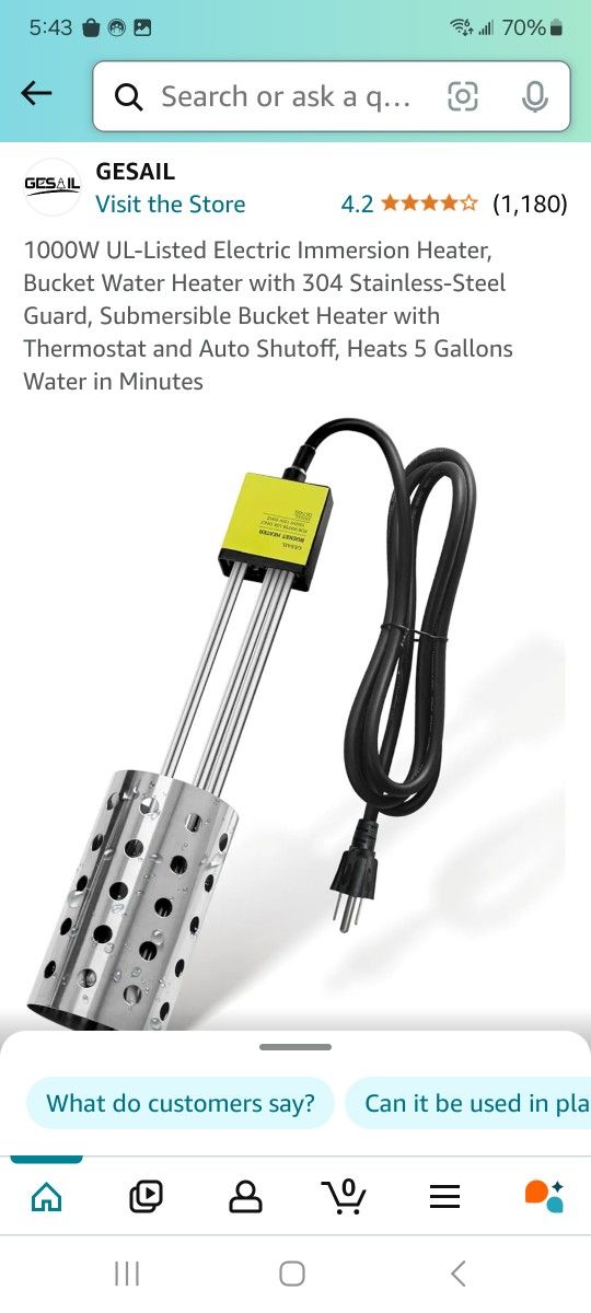 gesailbucket heater 1000w heater