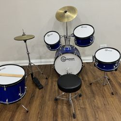 5-Piece Junior Starter Drum Kit with Cymbals, Hardware, Sticks, & Throne - Blue