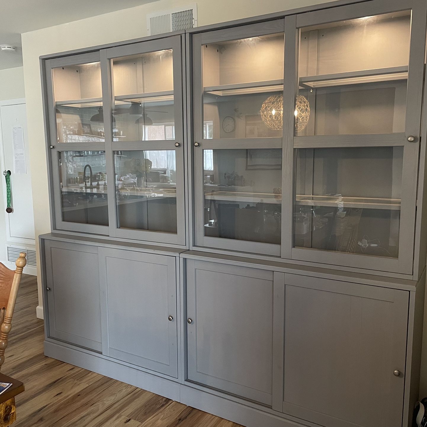 Ikea Havsta Storage Unit With Glass Doors, Solid Wood, Gray
