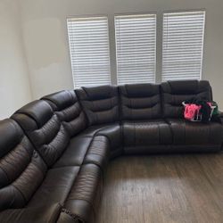Ashley brand Dark Brown Leather Couch With 3 Recliners 
