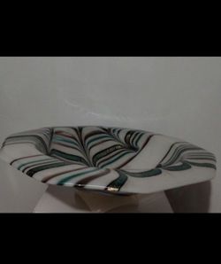 VINTAGE BLOWN ART GLASS - OPALESCENT/ IRIDISCENTE GLASS CENTERPIECE BOWL 19"×7"