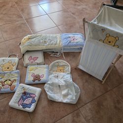 Winnie The Pooh Baby Crib Bumper Pads, Hanper, Laundry Bag