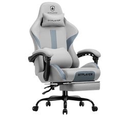 J274-Gaming Chair with Foot Rest & Pocket Spring Cushion, Breathable Fabric for Home Office Desk, Ergonomic High Back Computer Chair with Headrest & L