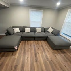 BRAND NEW CLOUD DOUBLE CHAISE SECTIONAL GREY SAME DAY DELIVERY 