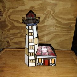 Stained Glass Lighthouse Table Light With Switch On Cord