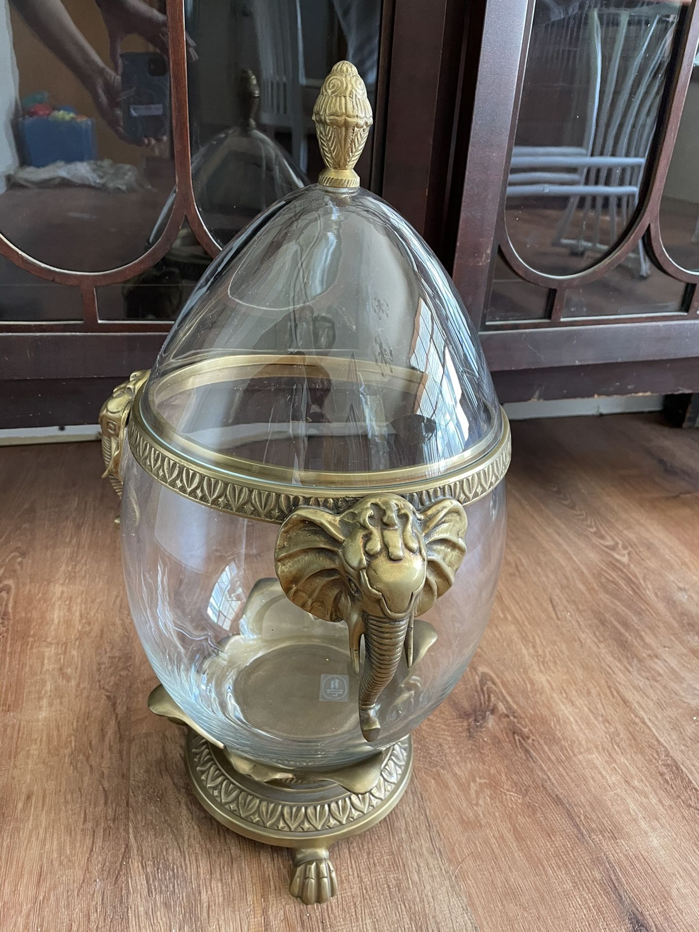 Castilian Import Polish Crystals Glass &Indian Brass 19” Egg Urn