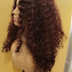 Long Burgundy Curly Wig