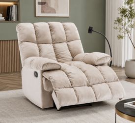 Oversized Manual Recliner Chair with Phone Holder, Plush Velvet Home Theater Lounge Chair, Cream
