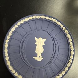 Wedgwood Portland Blue Jasperware Fluted Cherub Plate 