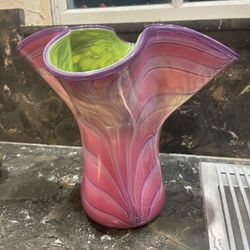 12” Pink Vase Flower Glass Pink/green Vase 