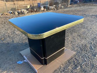 Postmodern Side End Coffee Table with Mirror Top & Black Lacquered Pedestal Base