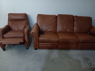Leather Couch and 2 Matching Power Recliner Chairs