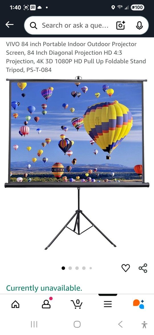 Vivo 84" Portable Indoor Outdoor Projector Screen