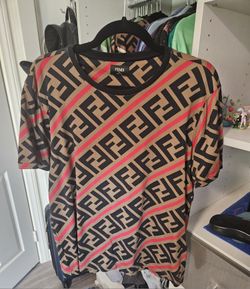 Fendi FF Monogram Printed T-shirtBrown/Red - Size XL