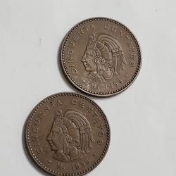 1956 , 1959 Mexico 50 Centavos Cuauhtemoc