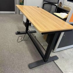 CAXXA Height Adjustable Computer Desk Electric, 48 x 24 Inches, Black Frame Teak Tabletop