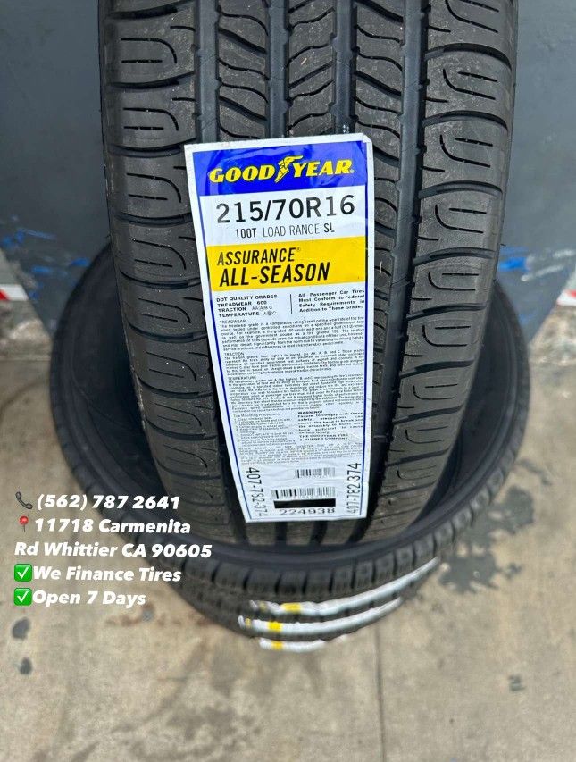 215/70R16 Goodyear assurance all season toda temporada Set of Tires Installed and Balanced Set de Llantas Nuevas Instaladas y Balanceadas