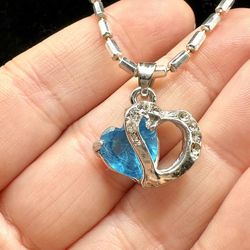 Chain Crystal Heart Fashion Rhinestone Pendant Jewelry Women Silver Necklace